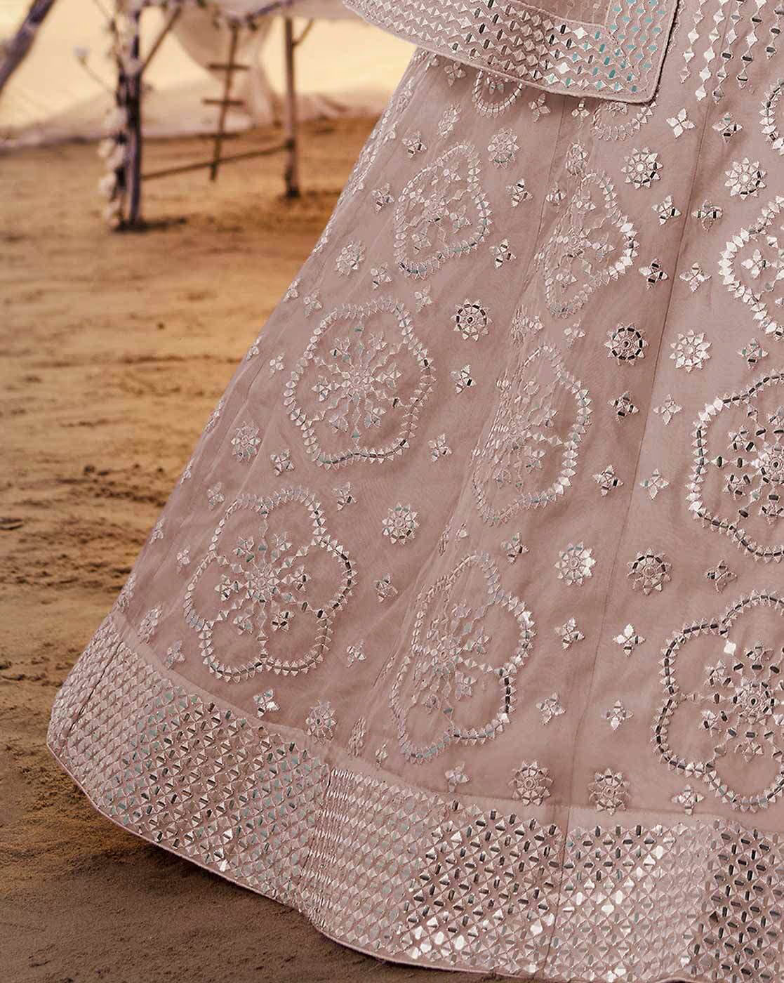Dusty Pink Embroidered Organza bridal Lehenga Clothsvilla