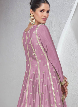 Dusty Pink Graceful Chinon Embroidered Suit Set with Dupatta ClothsVilla