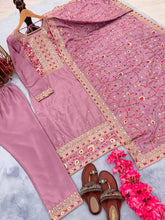 Load image into Gallery viewer, Dusty Pink Premium Designer Readymade Suit Set Heavy Chinon Silk Clothsvilla