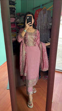 Load image into Gallery viewer, Dusty Pink Premium Designer Readymade Suit Set Heavy Chinon Silk Clothsvilla