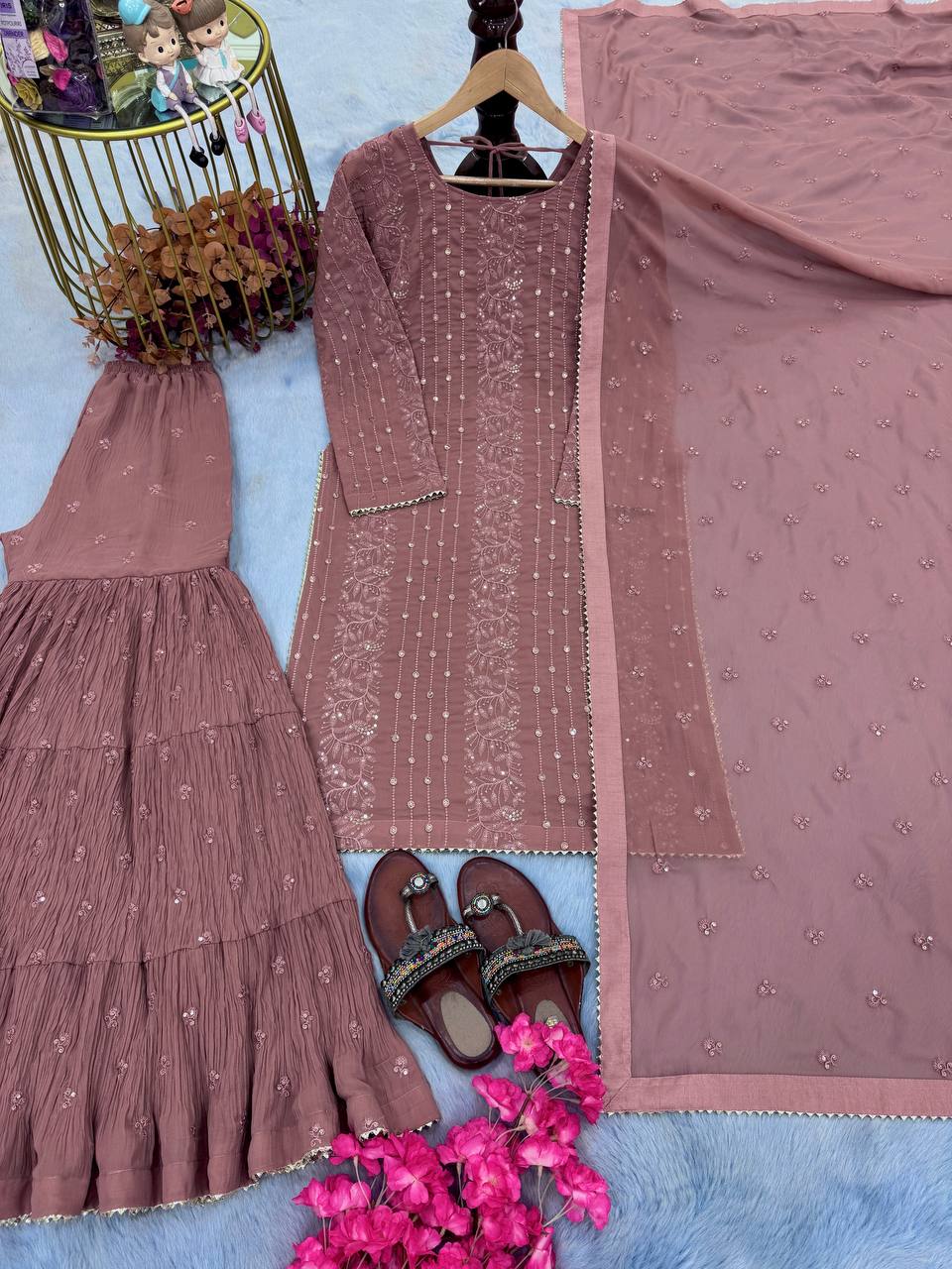 Dusty Pink Premium Designer Readymade Top Plazzo Collection