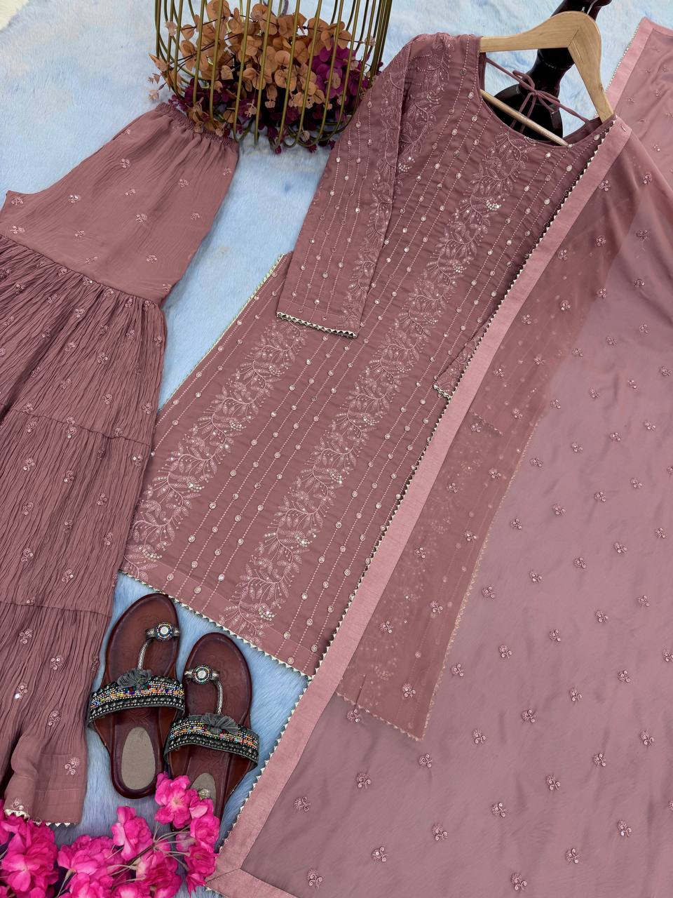 Dusty Pink Premium Designer Readymade Top Plazzo Collection