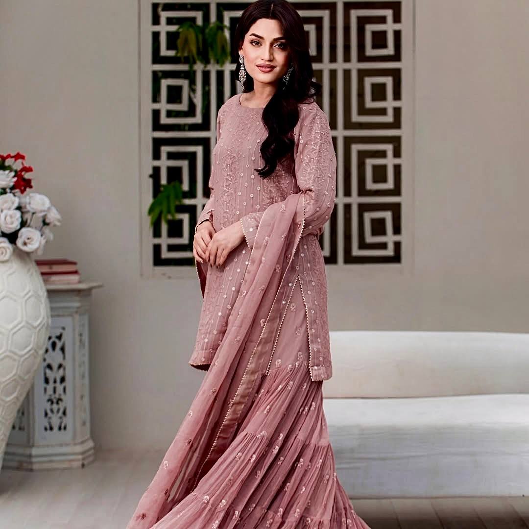 Dusty Pink Premium Designer Readymade Top Plazzo Collection
