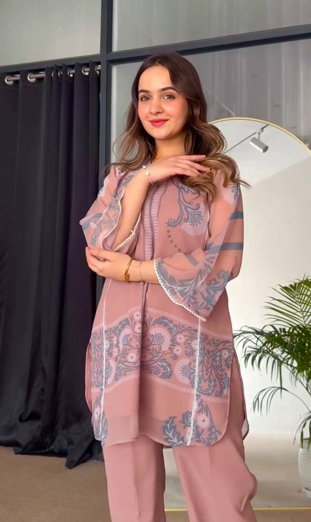 Dusty Pink Pure Natural Crepe Embroidered Farshi Plazzo Set with Organza Silk Dupatta – Full Stitched ClothsVilla