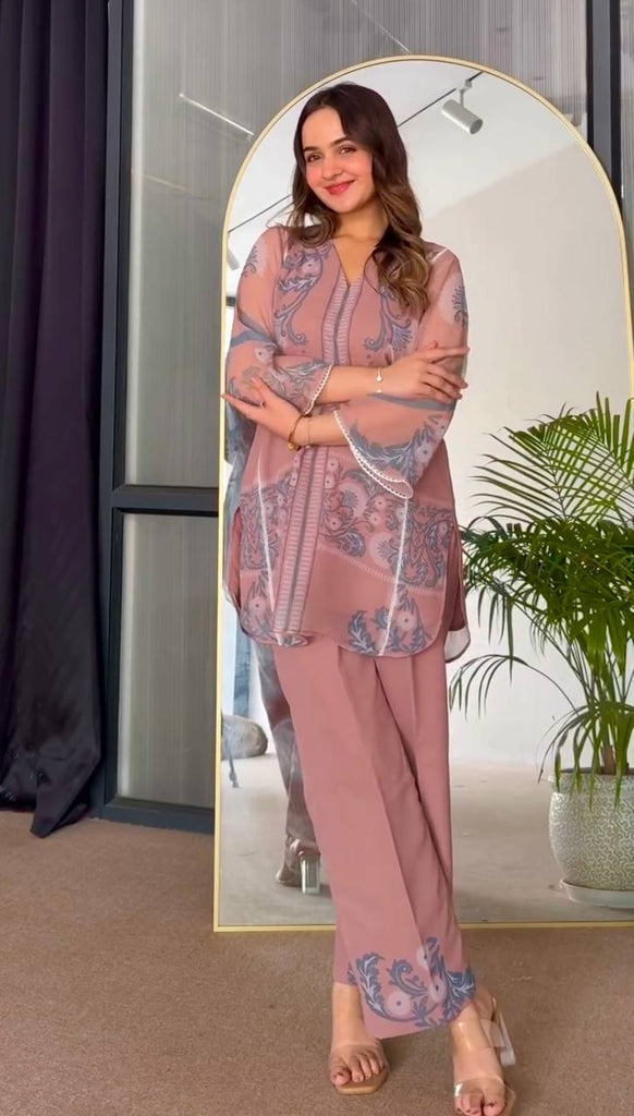 Dusty Pink Pure Natural Crepe Embroidered Farshi Plazzo Set with Organza Silk Dupatta – Full Stitched ClothsVilla