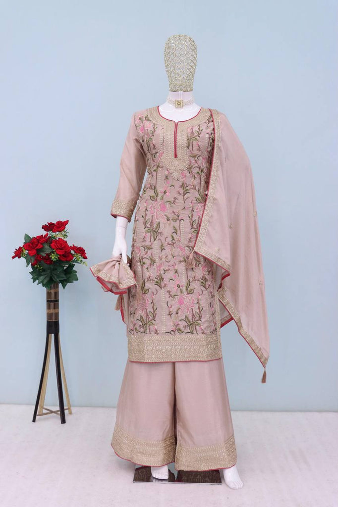Dusty Purple Chinon Embroidered Suit Set with Dupatta – Fully Stitched ClothsVilla