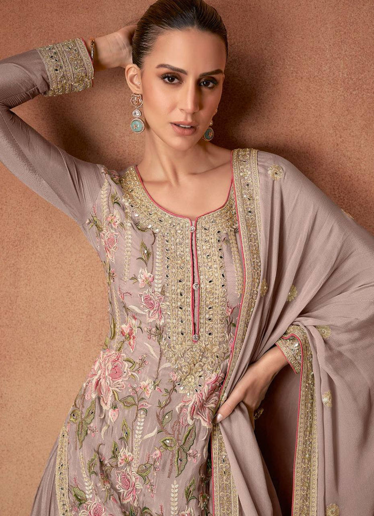 Dusty Purple Chinon Embroidered Suit Set with Dupatta – Fully Stitched ClothsVilla