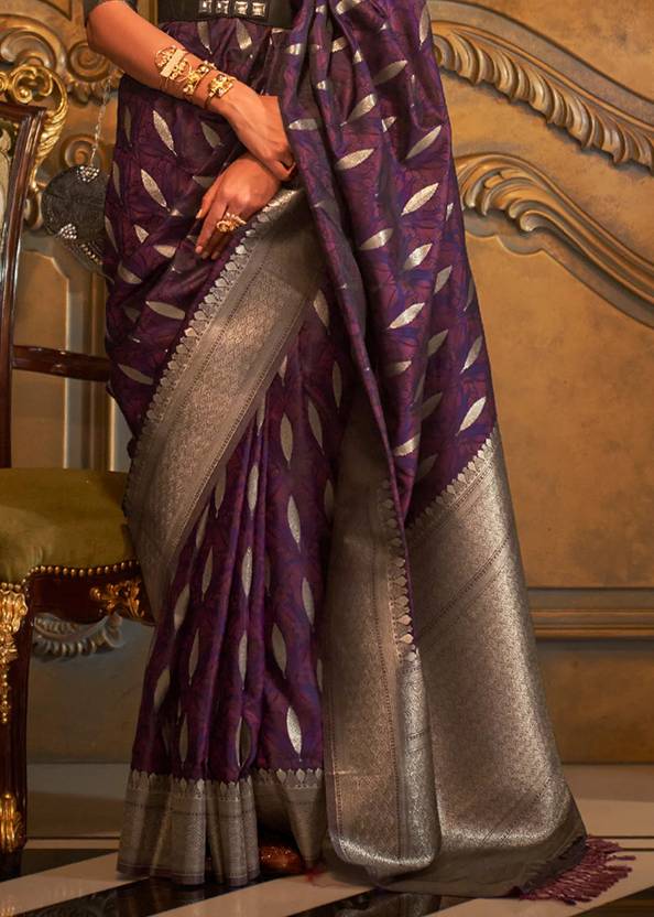 Dusty Purple Classic Banarasi Silk Blend Saree – Perfect for Weddings & Festive Occasions ClothsVilla