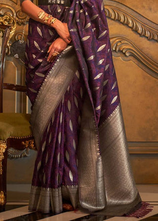 Dusty Purple Classic Banarasi Silk Blend Saree – Perfect for Weddings & Festive Occasions ClothsVilla