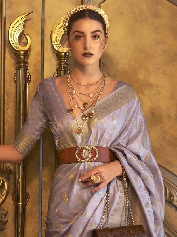 Dusty Purple Classic Banarasi Silk Blend Saree – Perfect for Weddings & Festive Occasions ClothsVilla