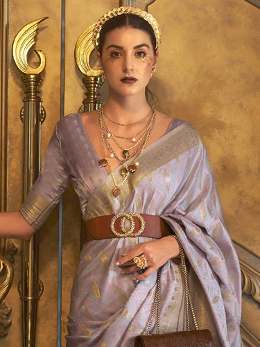 Dusty Purple Classic Banarasi Silk Blend Saree – Perfect for Weddings & Festive Occasions ClothsVilla