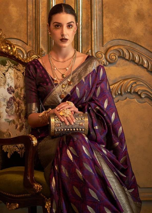 Dusty Purple Classic Banarasi Silk Blend Saree – Perfect for Weddings & Festive Occasions ClothsVilla