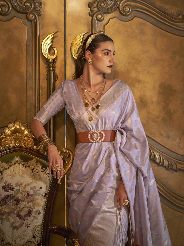 Dusty Purple Classic Banarasi Silk Blend Saree – Perfect for Weddings & Festive Occasions ClothsVilla