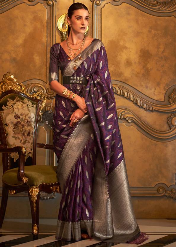 Dusty Purple Classic Banarasi Silk Blend Saree – Perfect for Weddings & Festive Occasions ClothsVilla Main image