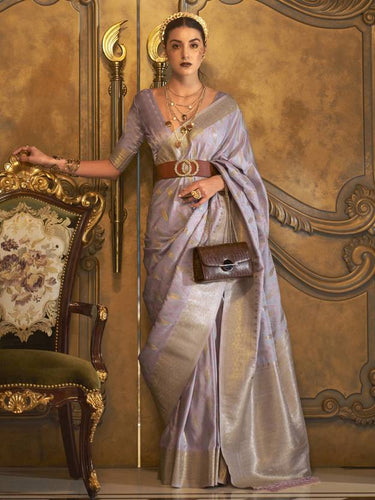 Dusty Purple Classic Banarasi Silk Blend Saree – Perfect for Weddings & Festive Occasions ClothsVilla