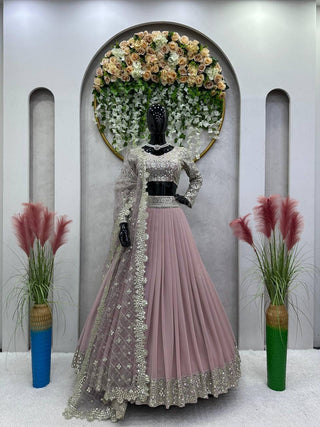 Dusty Purple Designer Faux Georgette Semi-Stitched Lehenga Set with Sequin & Thread Work Clothsvilla