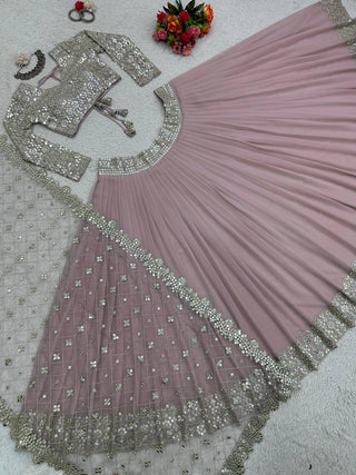 Dusty Purple Designer Faux Georgette Semi-Stitched Lehenga Set with Sequin & Thread Work Clothsvilla