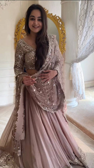 Dusty Purple Designer Faux Georgette Semi-Stitched Lehenga Set with Sequin & Thread Work Clothsvilla