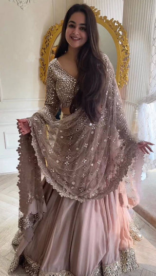 Dusty Purple Designer Faux Georgette Semi-Stitched Lehenga Set with Sequin & Thread Work Clothsvilla