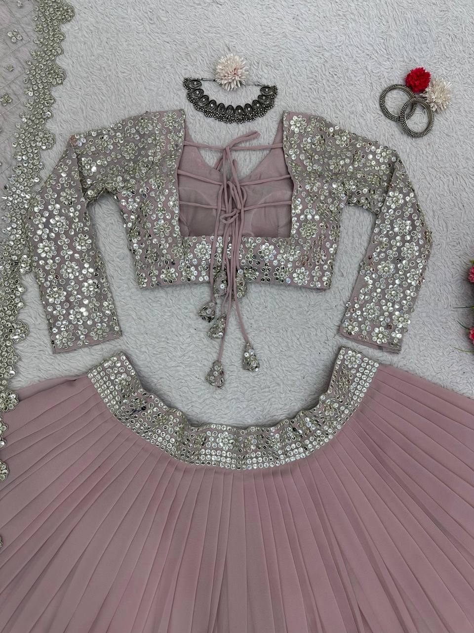 Dusty Purple Designer Faux Georgette Semi-Stitched Lehenga Set with Sequin & Thread Work Clothsvilla