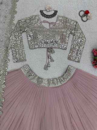 Dusty Purple Designer Faux Georgette Semi-Stitched Lehenga Set with Sequin & Thread Work Clothsvilla
