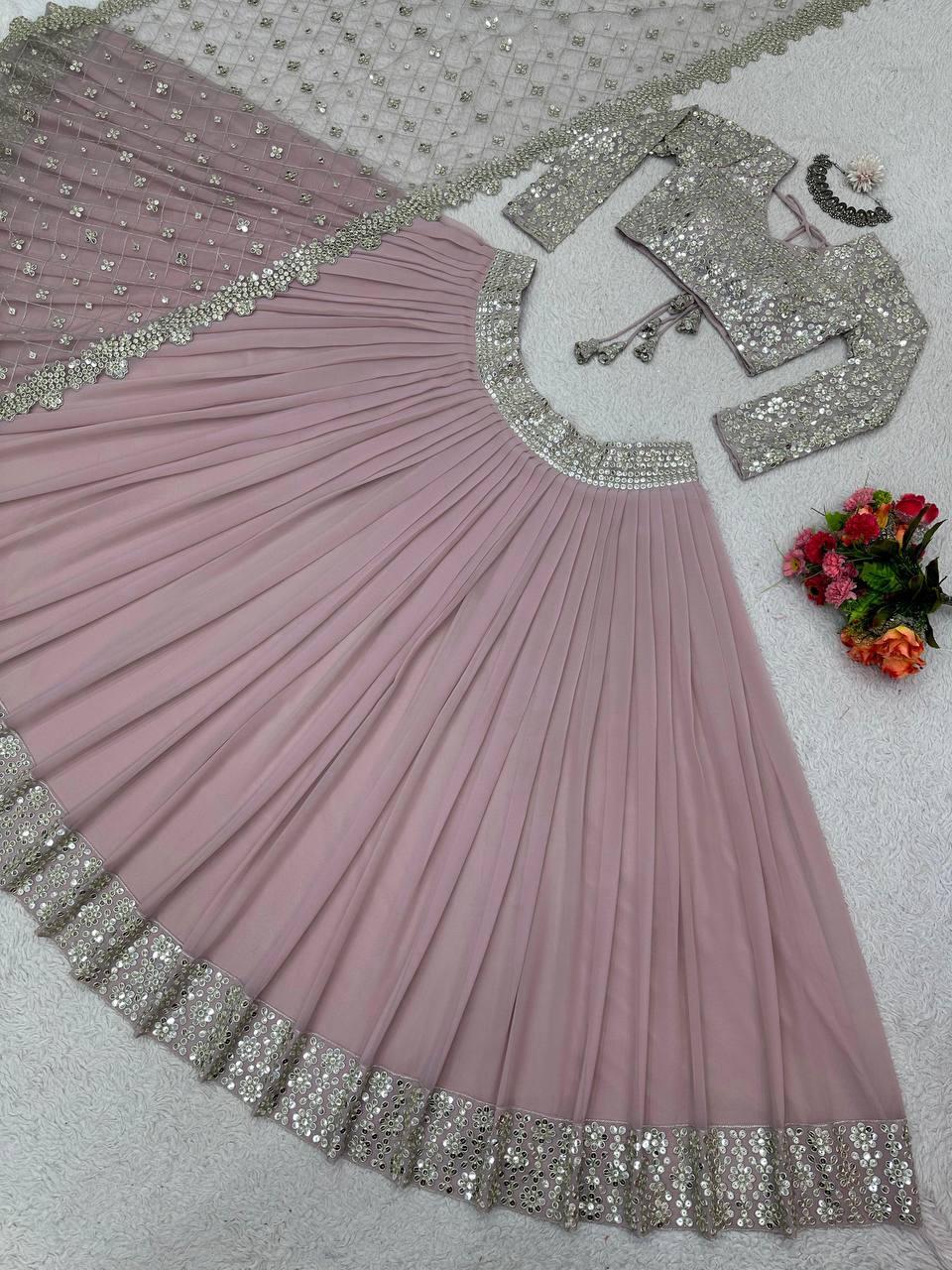 Dusty Purple Designer Faux Georgette Semi-Stitched Lehenga Set with Sequin & Thread Work Clothsvilla