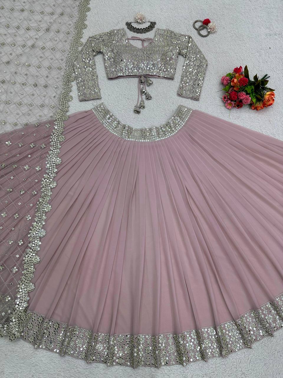 Dusty Purple Designer Faux Georgette Semi-Stitched Lehenga Set with Sequin & Thread Work Clothsvilla