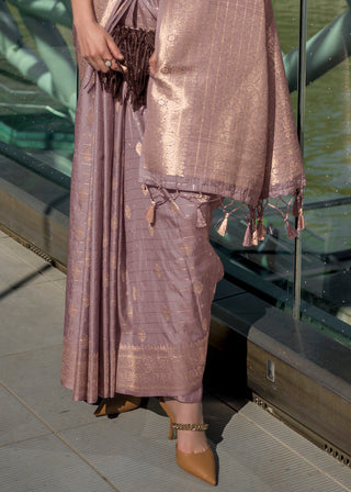Dusty Purple Elegant Banarasi Blended Silk Saree – Handwoven Heritage for Special Occasions ClothsVilla