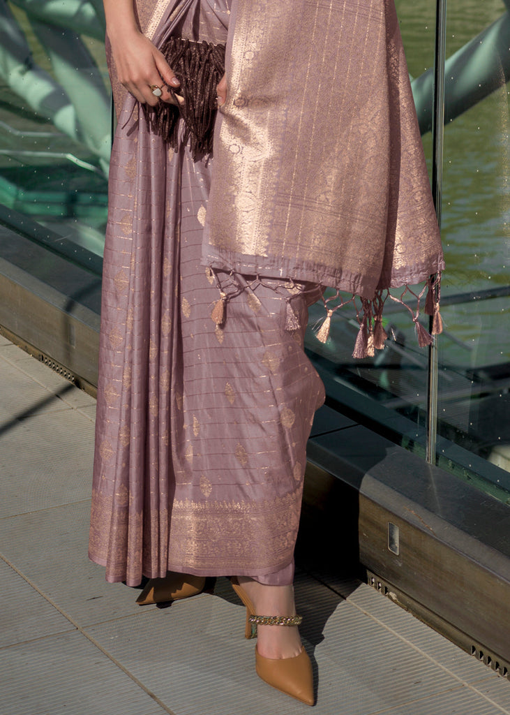 Dusty Purple Elegant Banarasi Blended Silk Saree – Handwoven Heritage for Special Occasions ClothsVilla