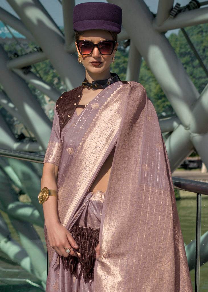 Dusty Purple Elegant Banarasi Blended Silk Saree – Handwoven Heritage for Special Occasions ClothsVilla