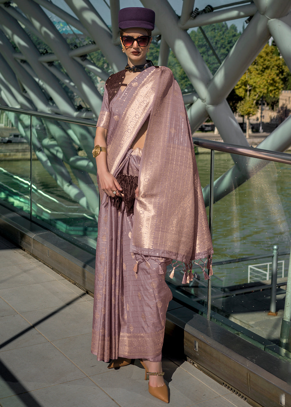 Dusty Purple Elegant Banarasi Blended Silk Saree – Handwoven Heritage for Special Occasions ClothsVilla Main image