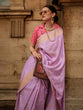 Load image into Gallery viewer, Dusty Purple Elegant Banarasi Silk Blend Saree with Tassel Detailing – Unstitched Blouse Piece ClothsVilla