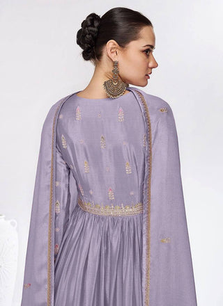 Dusty Purple Elegant Embroidered Chinon Gown with Dupatta ClothsVilla