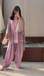Dusty Purple Elegant Embroidered Natural Satin Top with Farshi Plazzo & Dupatta ClothsVilla