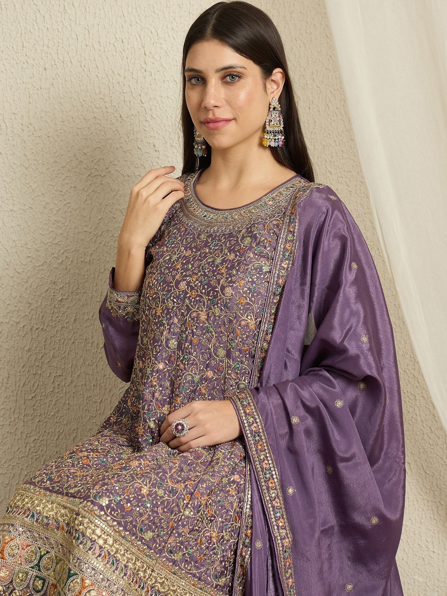 Dusty Purple Embroidered Kurta Palazzo Set ClothsVilla