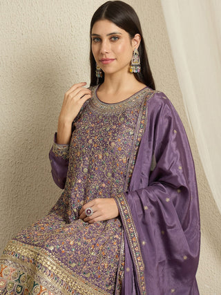 Dusty Purple Embroidered Kurta Palazzo Set ClothsVilla