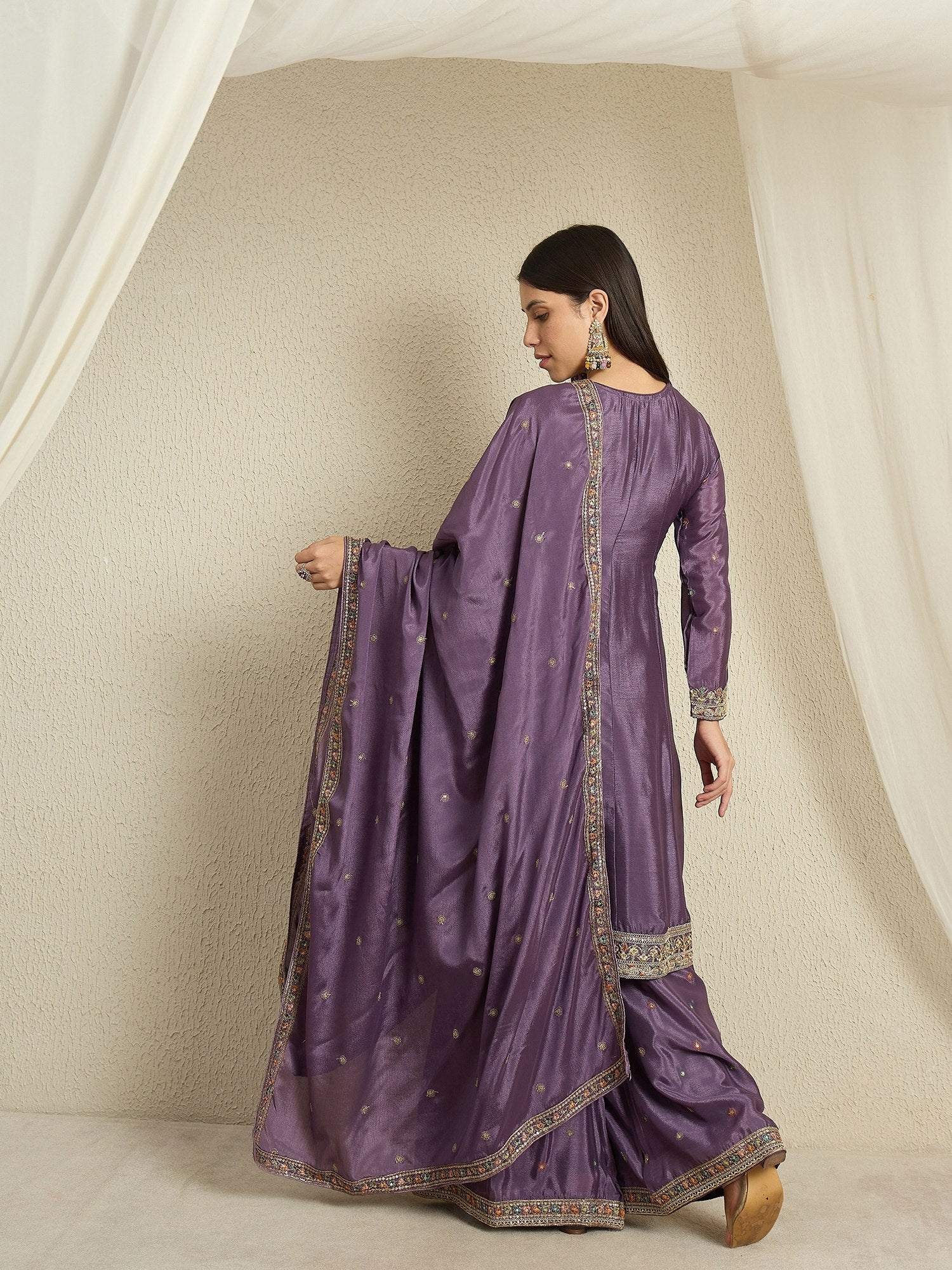 Dusty Purple Embroidered Kurta Palazzo Set ClothsVilla