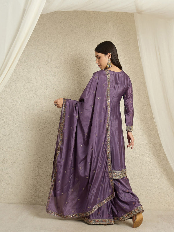 Dusty Purple Embroidered Kurta Palazzo Set ClothsVilla