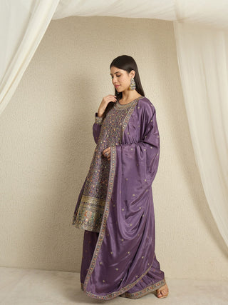 Dusty Purple Embroidered Kurta Palazzo Set ClothsVilla