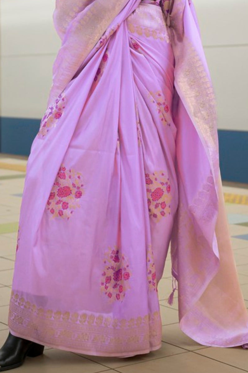 Dusty Purple Katan Handloom Silk Saree with Blouse Piece ClothsVilla