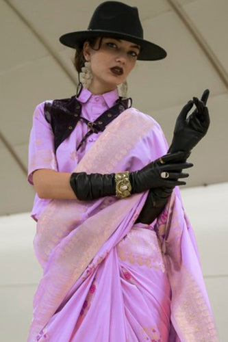 Dusty Purple Katan Handloom Silk Saree with Blouse Piece ClothsVilla