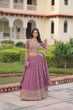 Load image into Gallery viewer, Dusty Purple Premium Faux Georgette Fully Stitched Lehenga with Sequins &amp; Zari Multi Embroidery, Unstitched Blouse, and Matching Embroidered Dupatta ClothsVilla