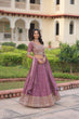 Load image into Gallery viewer, Dusty Purple Premium Faux Georgette Fully Stitched Lehenga with Sequins &amp; Zari Multi Embroidery, Unstitched Blouse, and Matching Embroidered Dupatta ClothsVilla
