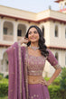 Load image into Gallery viewer, Dusty Purple Premium Faux Georgette Fully Stitched Lehenga with Sequins &amp; Zari Multi Embroidery, Unstitched Blouse, and Matching Embroidered Dupatta ClothsVilla