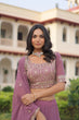 Load image into Gallery viewer, Dusty Purple Premium Faux Georgette Fully Stitched Lehenga with Sequins &amp; Zari Multi Embroidery, Unstitched Blouse, and Matching Embroidered Dupatta ClothsVilla