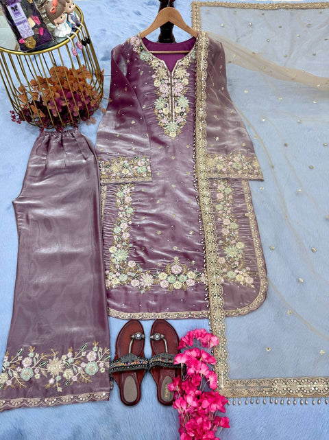 Dusty Purple Premium Jimmy Choo Embroidered Palazzo Set with Dupatta ClothsVilla Main image