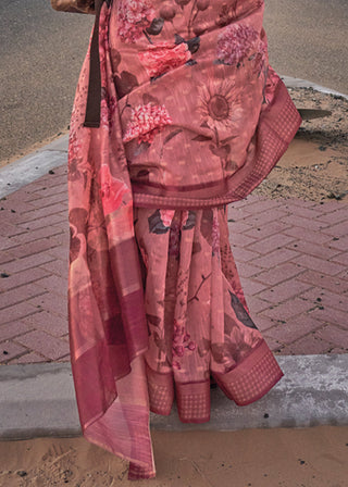 Dusty Red Elegant Blended Linen Silk Saree – Breathable & Stylish for All Seasons Clothsvilla