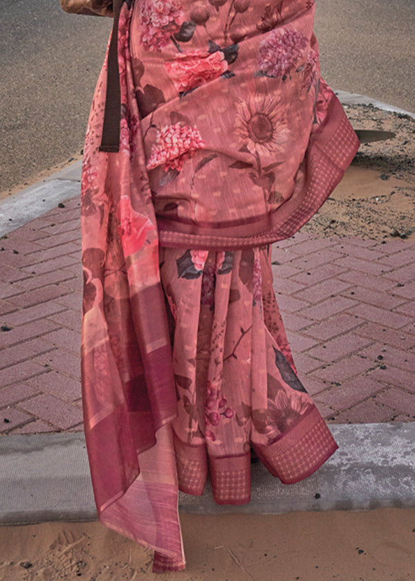 Dusty Red Elegant Blended Linen Silk Saree – Breathable & Stylish for All Seasons Clothsvilla