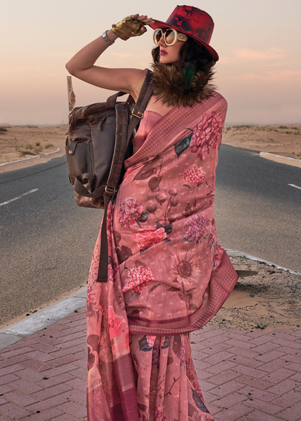 Dusty Red Elegant Blended Linen Silk Saree – Breathable & Stylish for All Seasons Secondary image