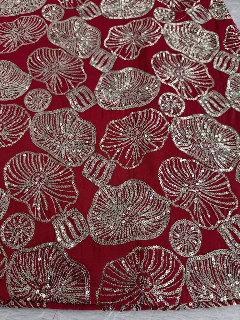 Dusty Red Premium Simmer Silk Sharara Set with Dupatta – Thread & Sequin Work | Fully Stitched ClothsVilla